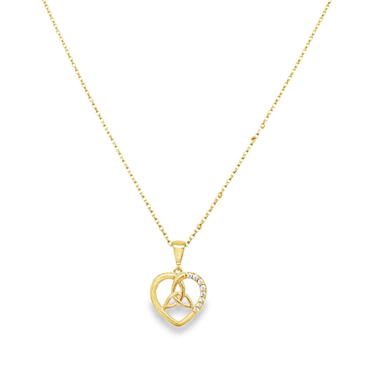 9ct CZ Heart Pendant With Trinity Knot Centre