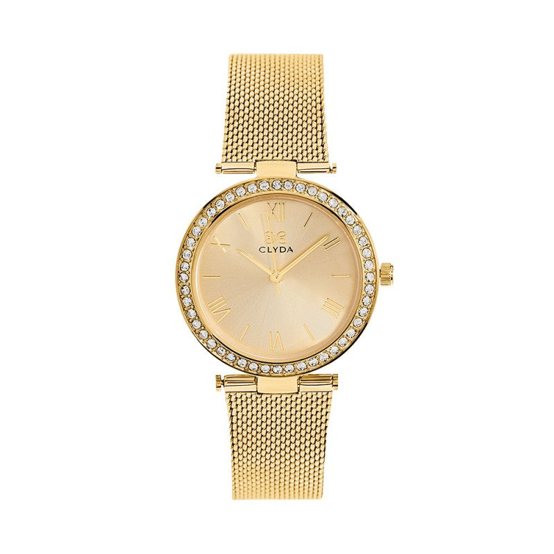 Ladies Clyda Grenelle CZ Gold Mesh Watch