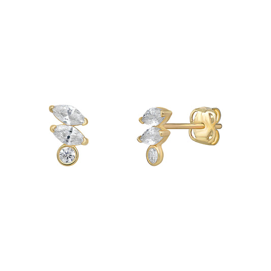 9ct CZ Double Marquise & Round Stud Earrings