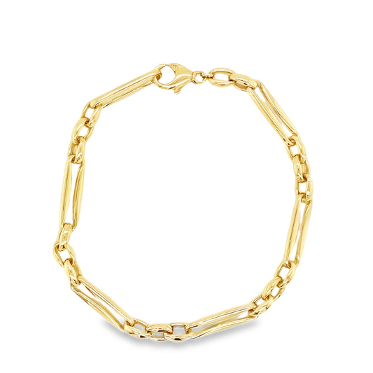 9ct Elongated Rectangle and Round Link High Polish Bracelet