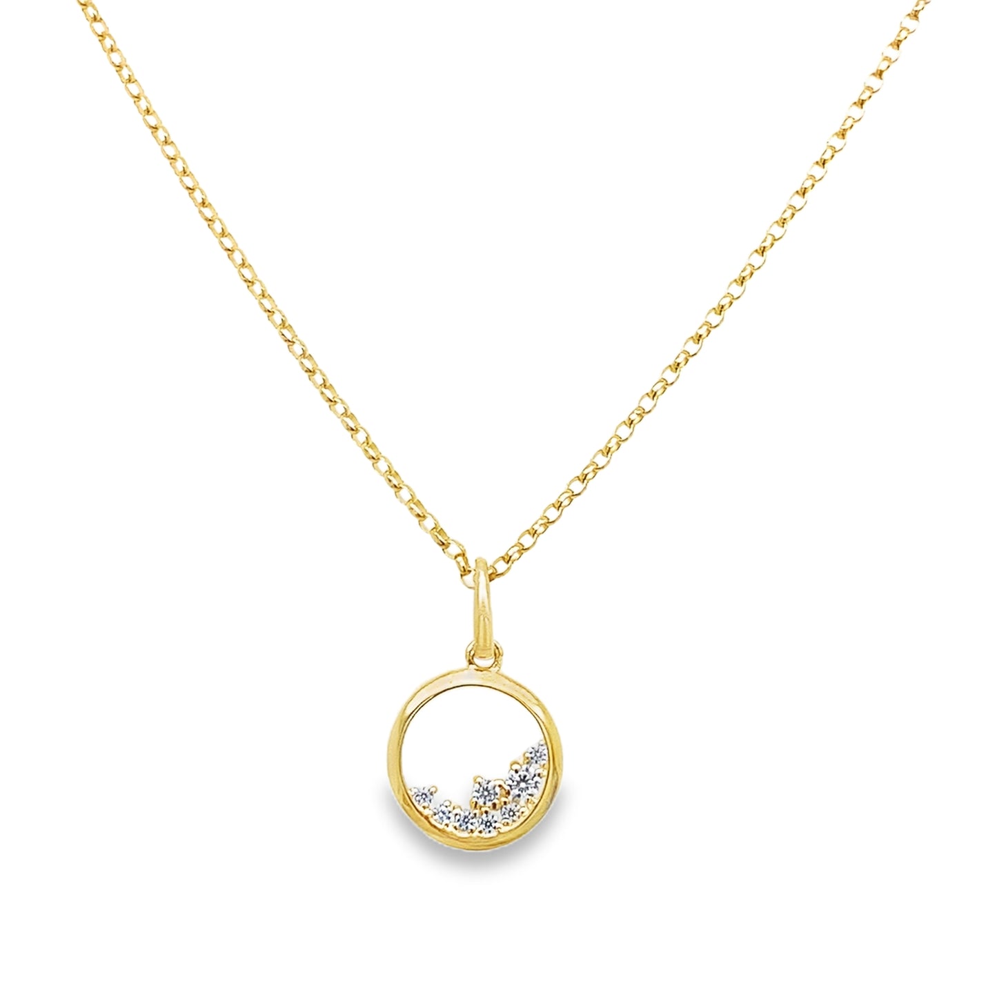 9ct Yellow Gold Open Circle Multi CZ Pendant