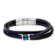 Steelwear Leather Multistrand Bracelet With Blue Bead