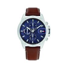 Gents Tommy Hilfiger Jameson Blue Dial Chronograph Watch With Brown Strap