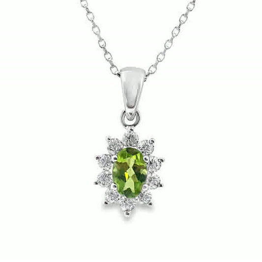 Sterling Silver Oval Green CZ Cluster Pendant