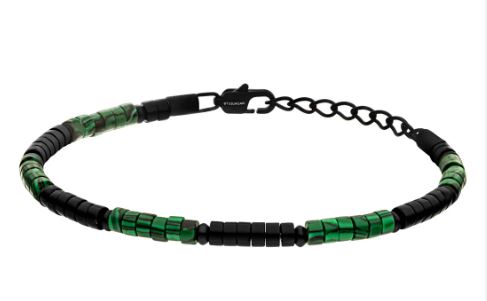 SS Steelwear B/let Malachite/Onyx Bead