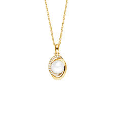 9ct Open CZ Swirl Freshwater Pearl Pendant