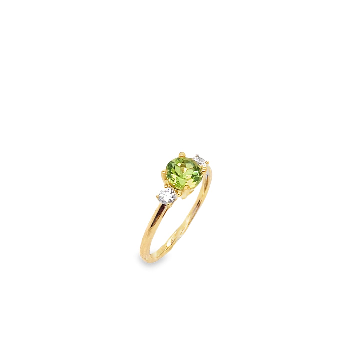 9ct Round Green Centre Stone Ring With Round CZ Shoulders