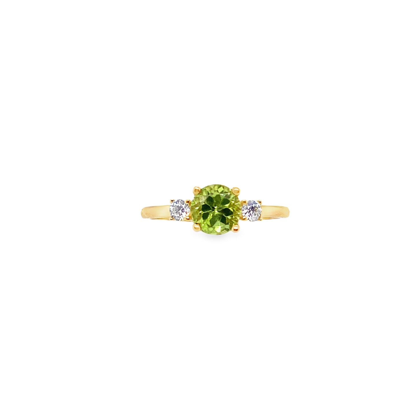 9ct Round Green Centre Stone Ring With Round CZ Shoulders