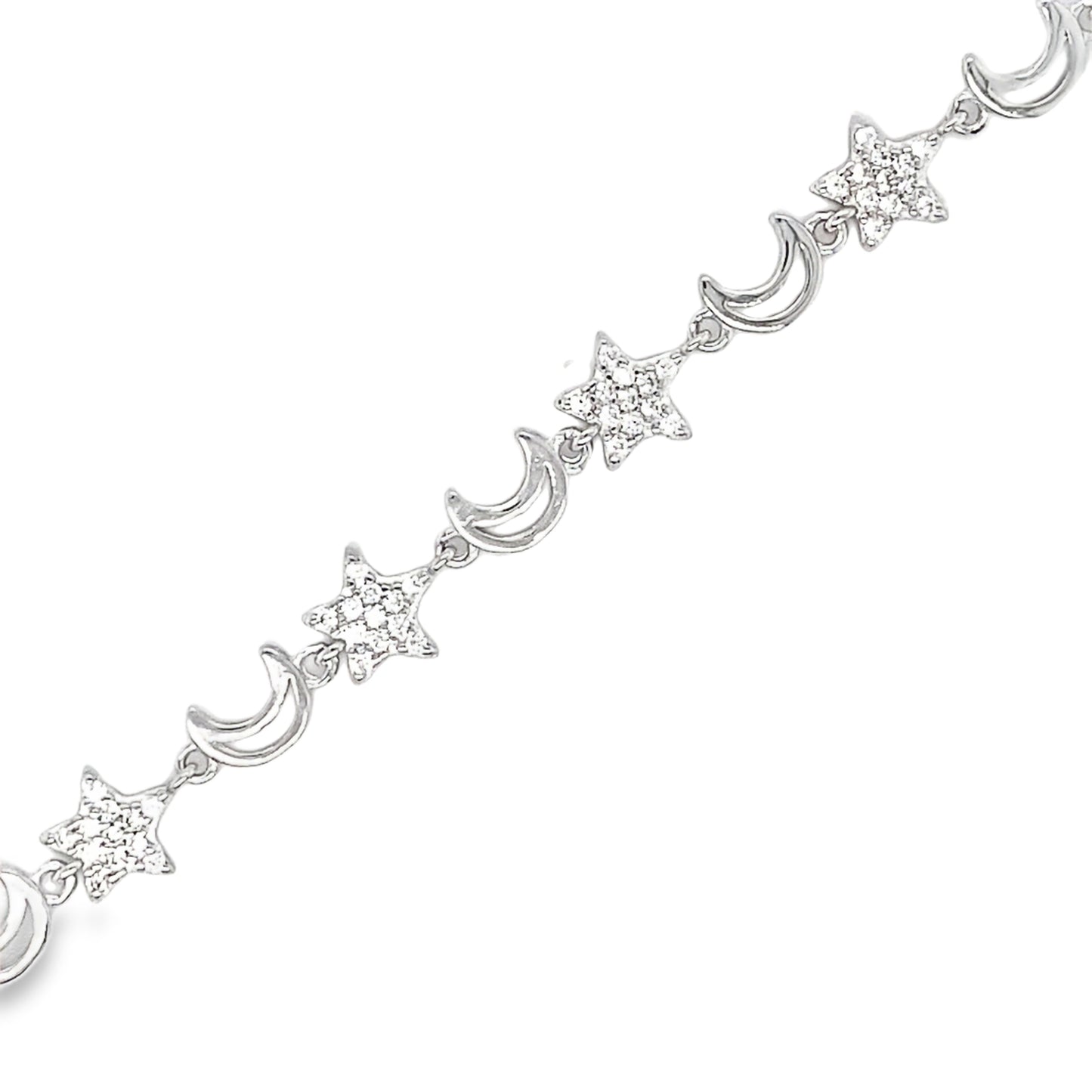 Sterling Silver CZ Moon and Star Bracelet