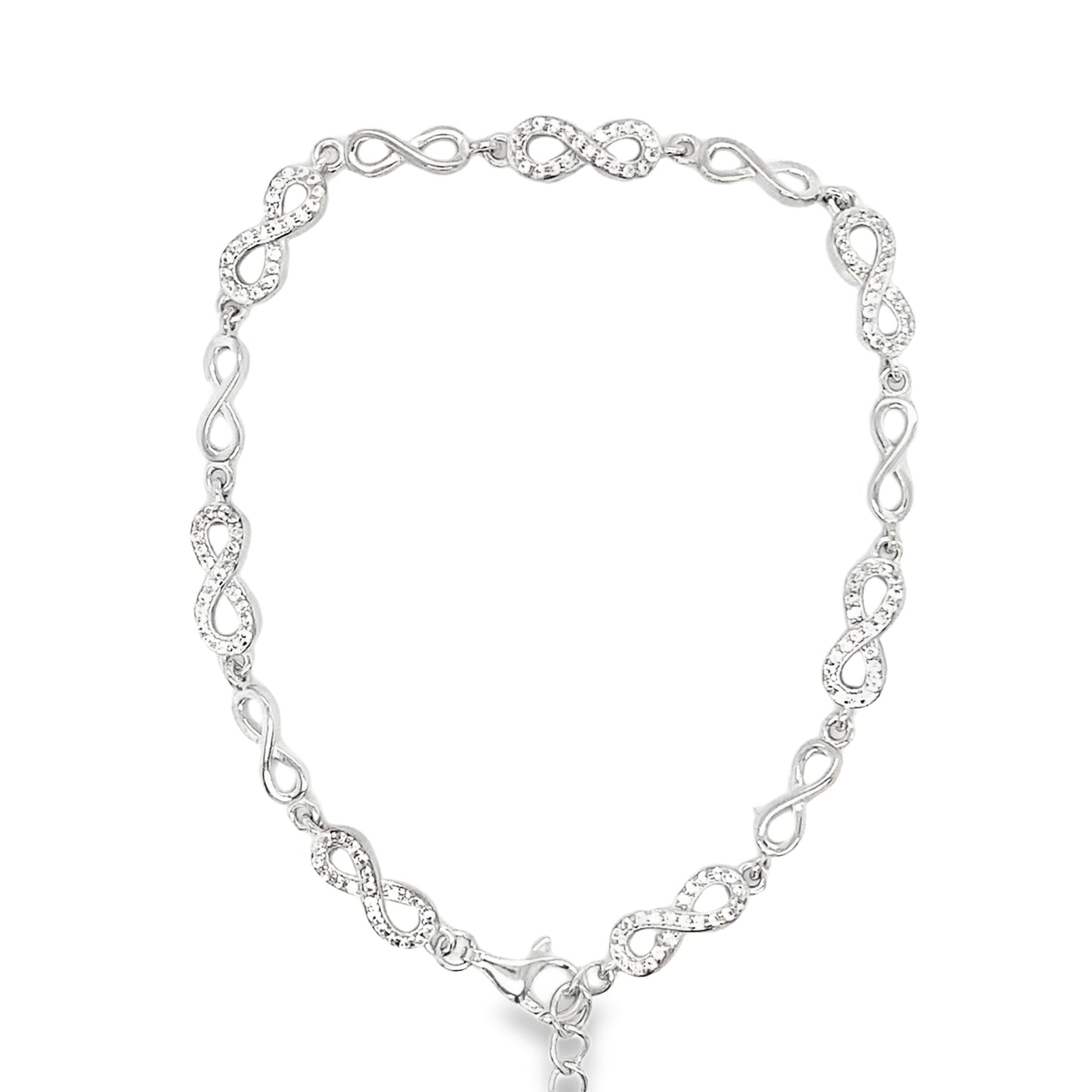 Sterling Silver CZ and Polished Infinity Bracelet