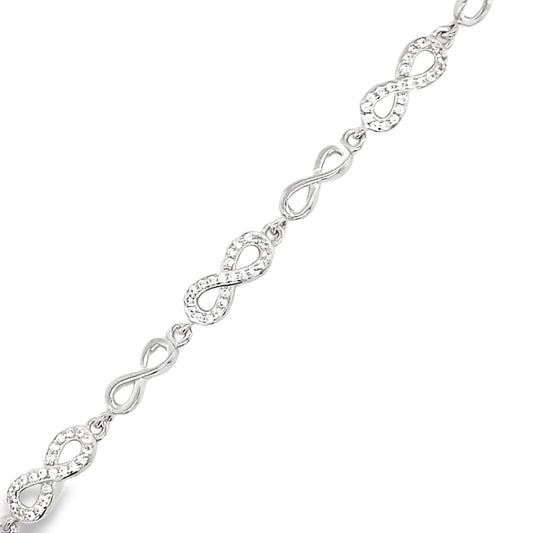 Sterling Silver CZ and Polished Infinity Bracelet