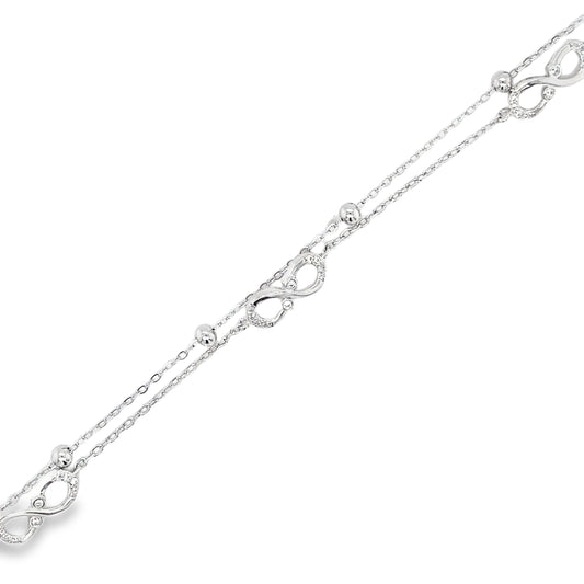 Sterling Silver Double Row Ball and Infinity Bracelet