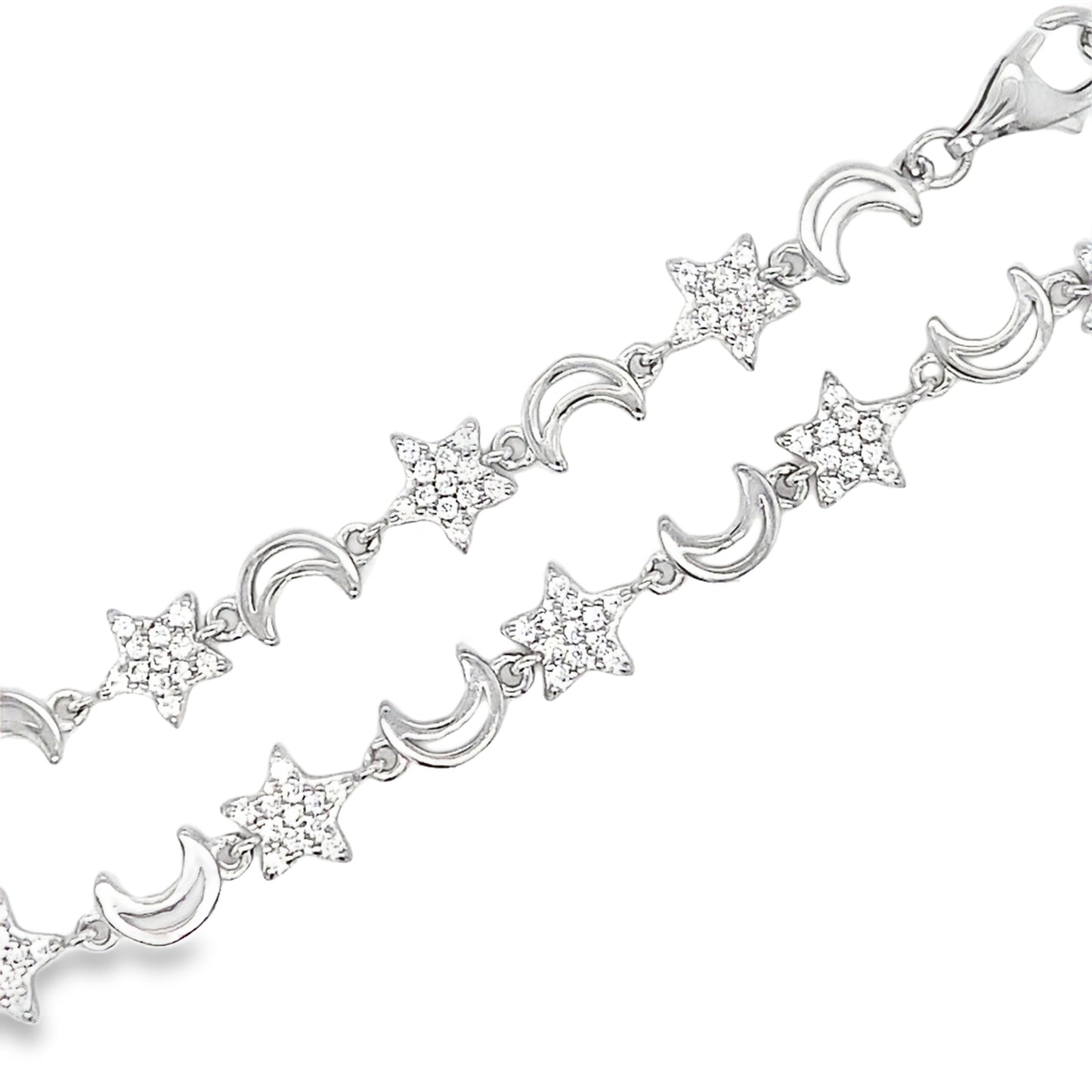 Sterling Silver CZ Moon and Star Necklet