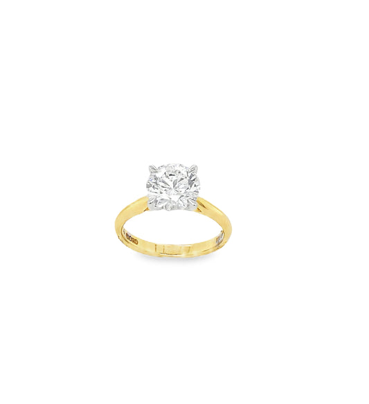 9ct Yellow Gold Round Brilliant Solitaire Cultured Diamond Ring 2.00ct