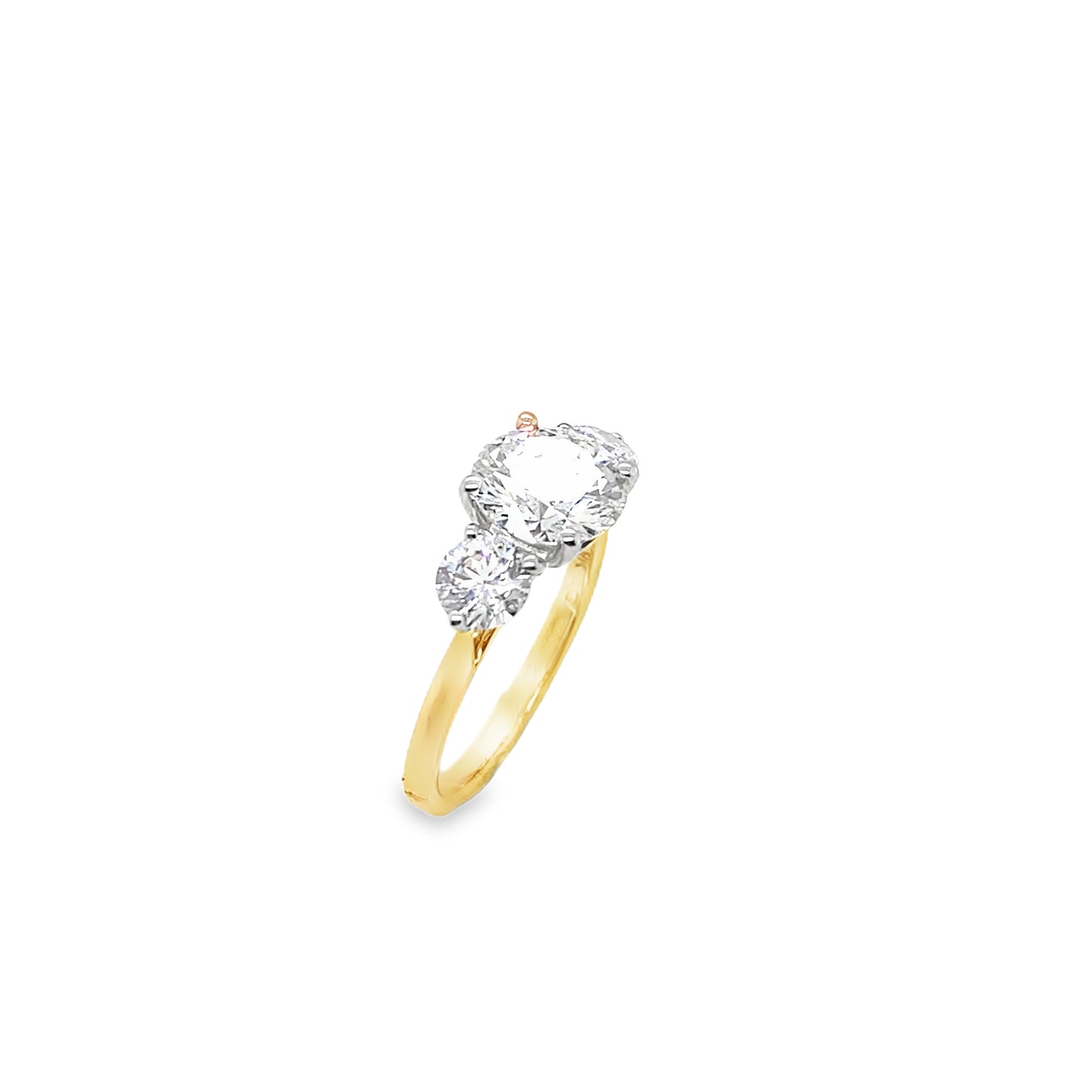 9ct Yellow Gold Graduated Three Stone Round Brilliant Cultured Diamond Ring 3.05ct