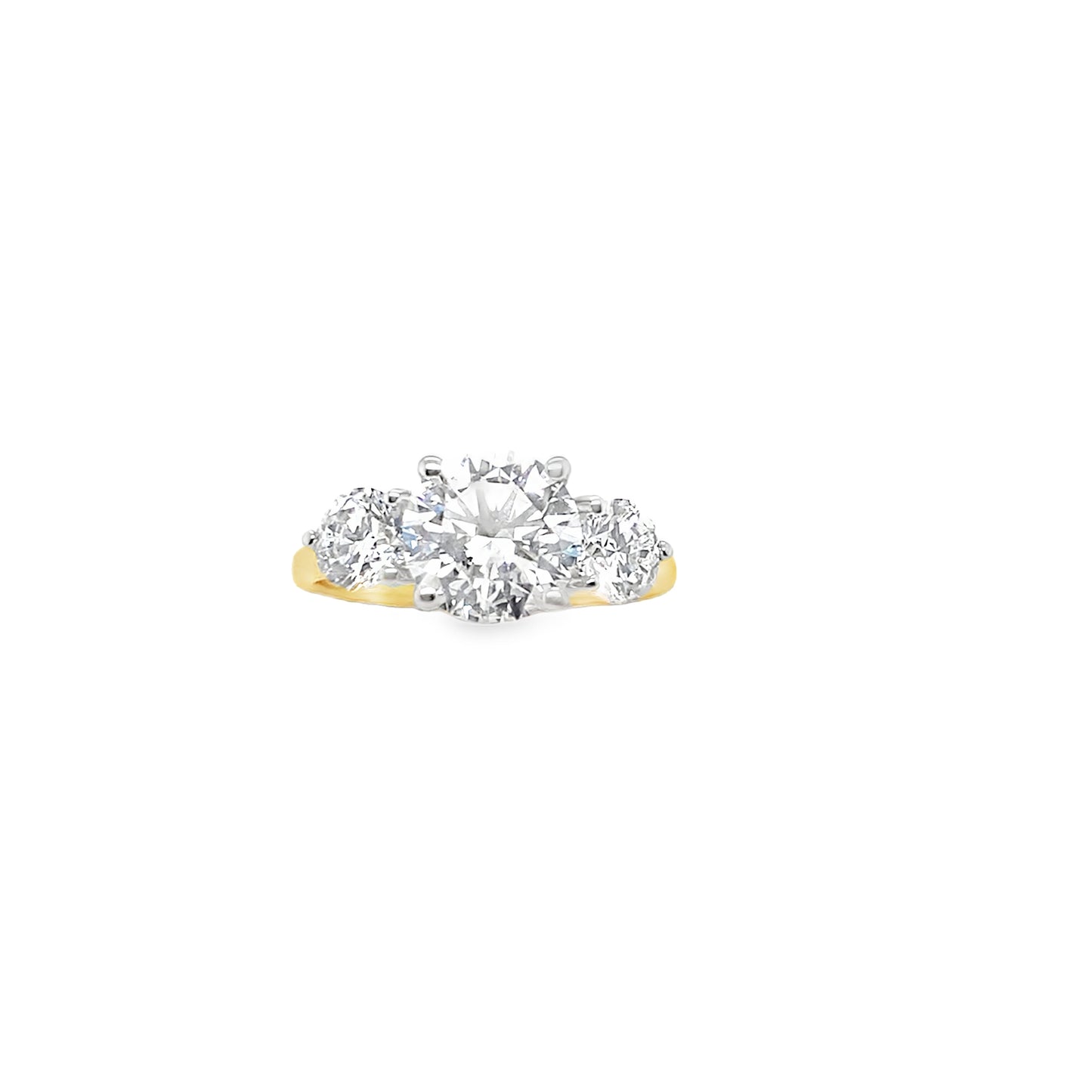 9ct Yellow Gold Graduated Three Stone Round Brilliant Cultured Diamond Ring 3.05ct