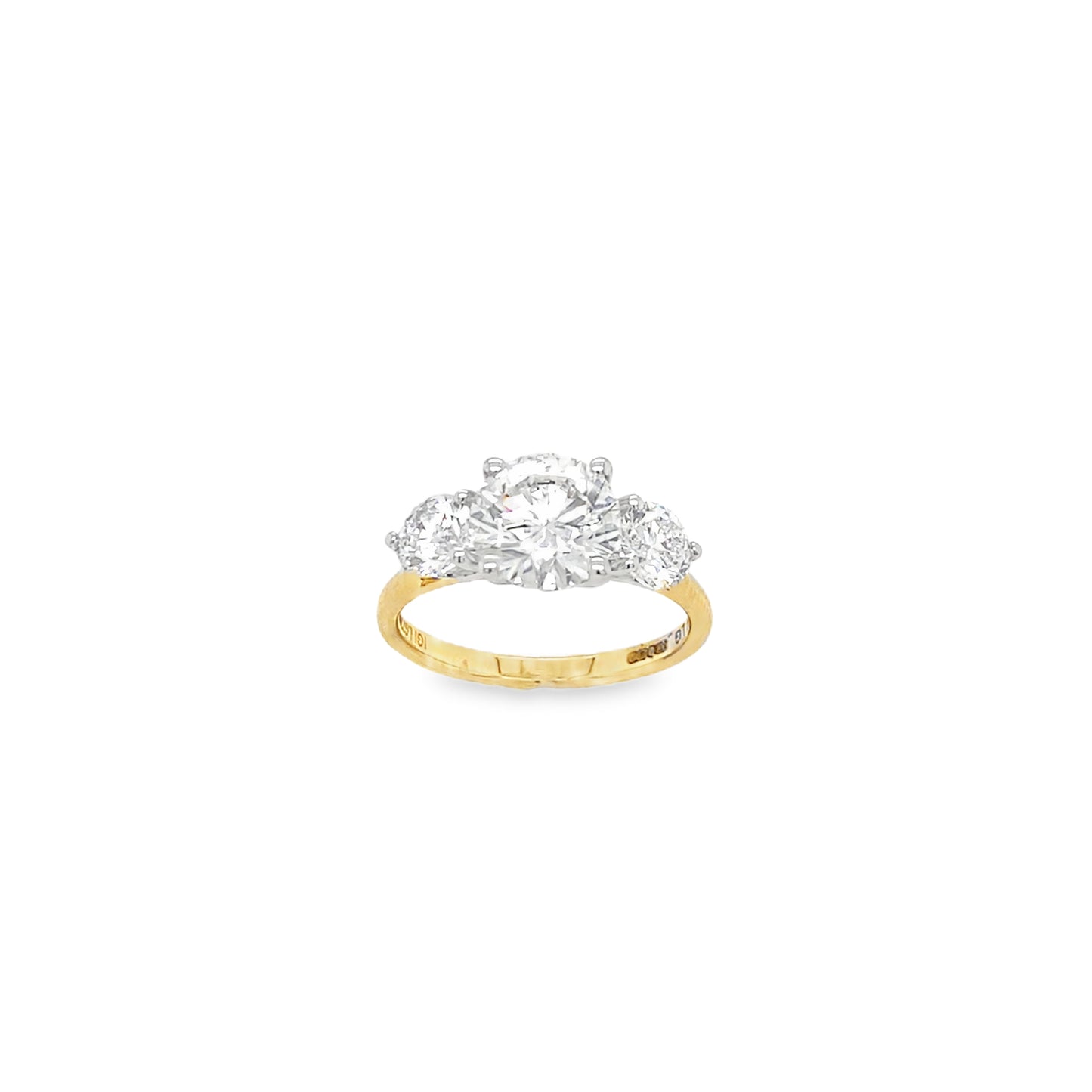 9ct Yellow Gold Graduated Three Stone Round Brilliant Cultured Diamond Ring 3.05ct