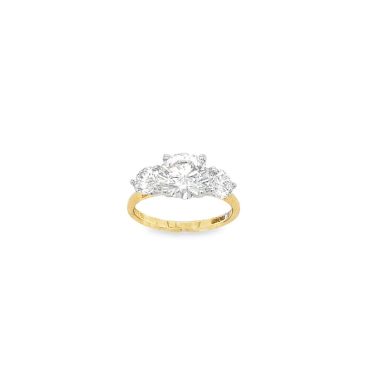 9ct Yellow Gold Graduated Three Stone Round Brilliant Cultured Diamond Ring 3.05ct