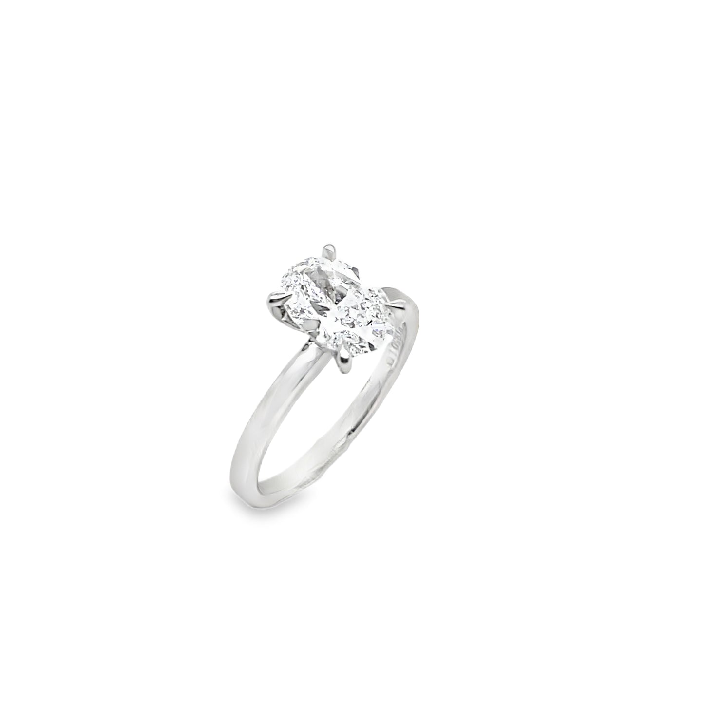 Platinum Oval Solitaire Cultured Diamond Ring with Cultured Diamond Set Hidden Halo 1.55ct