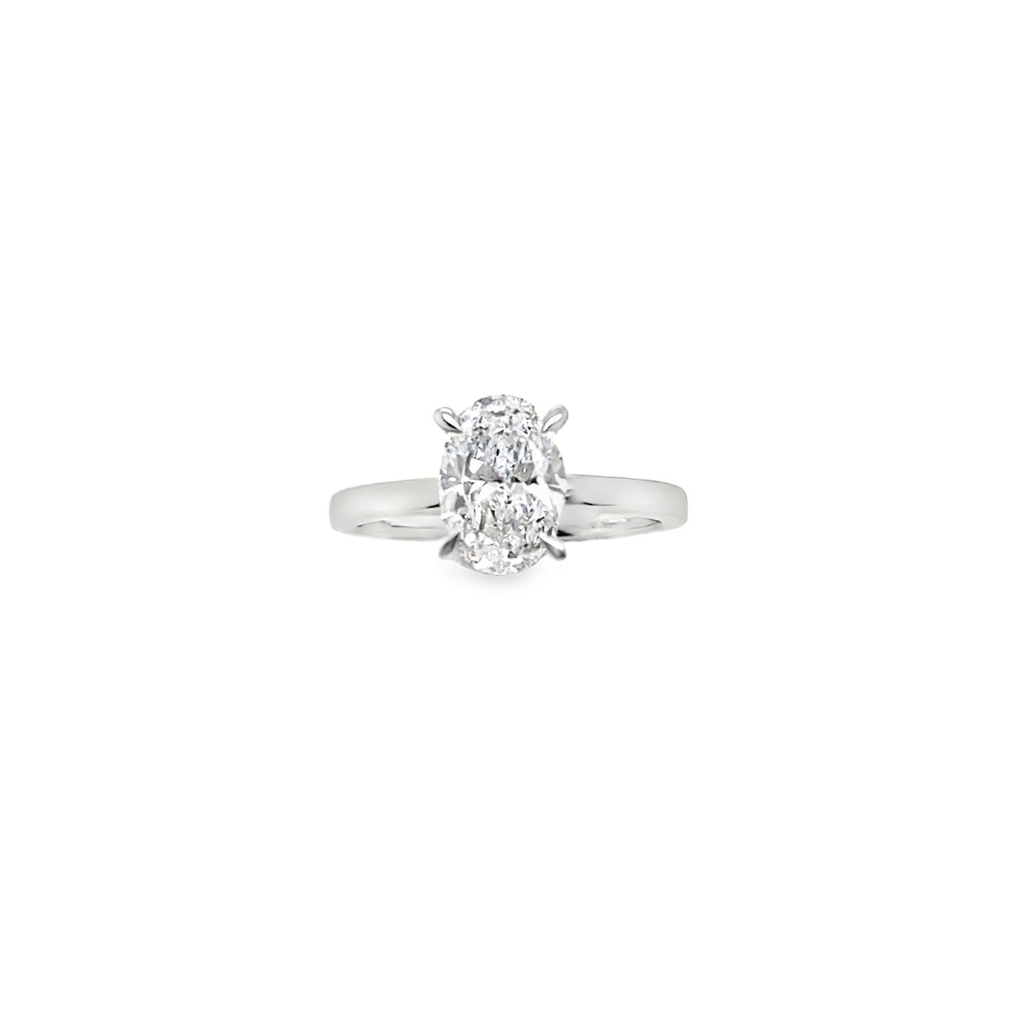 Platinum Oval Solitaire Cultured Diamond Ring with Cultured Diamond Set Hidden Halo 1.55ct