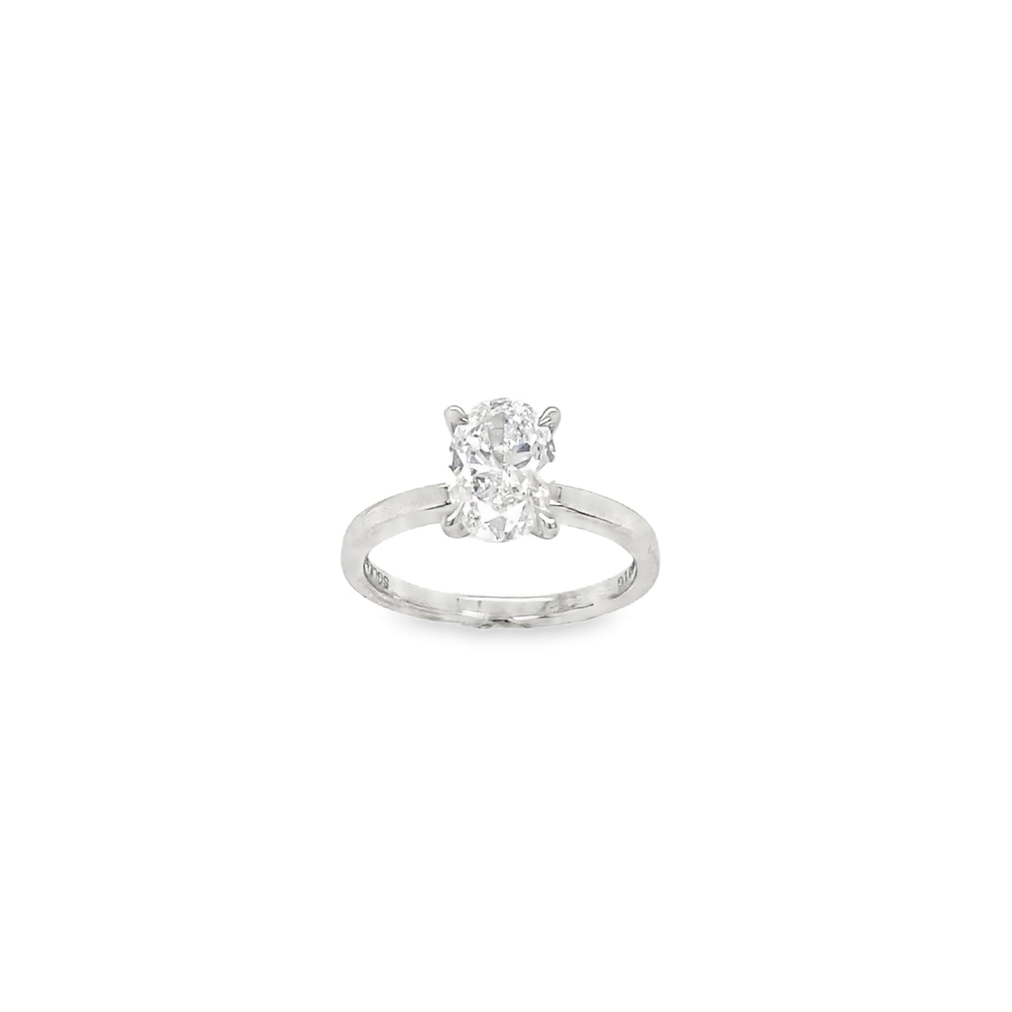 Platinum Oval Solitaire Cultured Diamond Ring with Cultured Diamond Set Hidden Halo 1.55ct