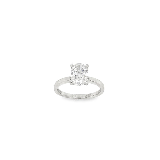 Platinum Oval Solitaire Cultured Diamond Ring with Cultured Diamond Set Hidden Halo 1.55ct