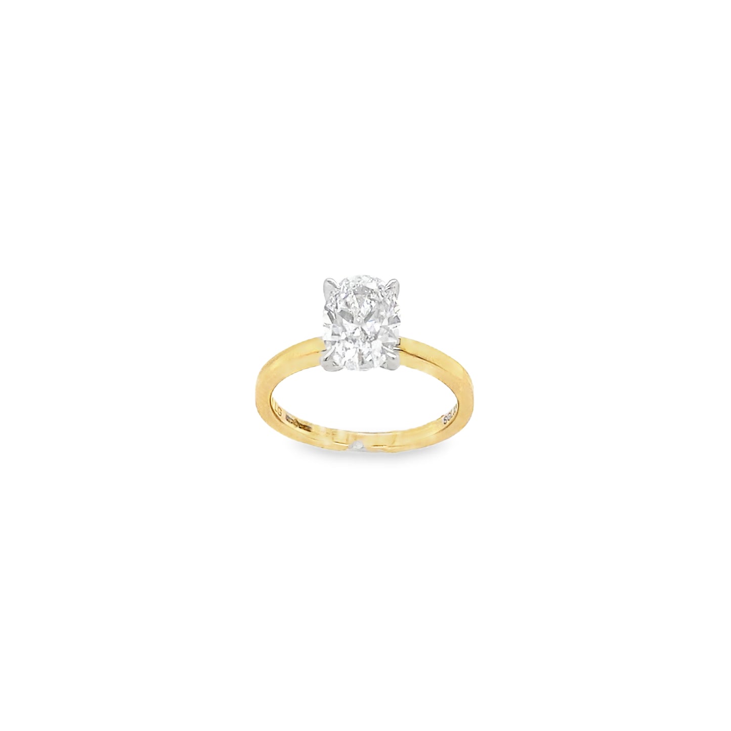 9ct Yellow Gold Oval Solitaire Cultured Diamond Ring with Cultured Diamond Set Hidden Halo 1.60ct