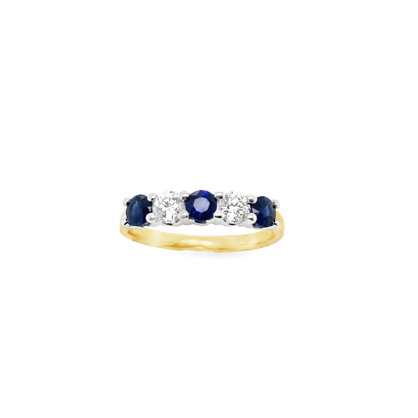 9ct Yellow Gold Five Stone Sapphire and Diamond Ring .40ct