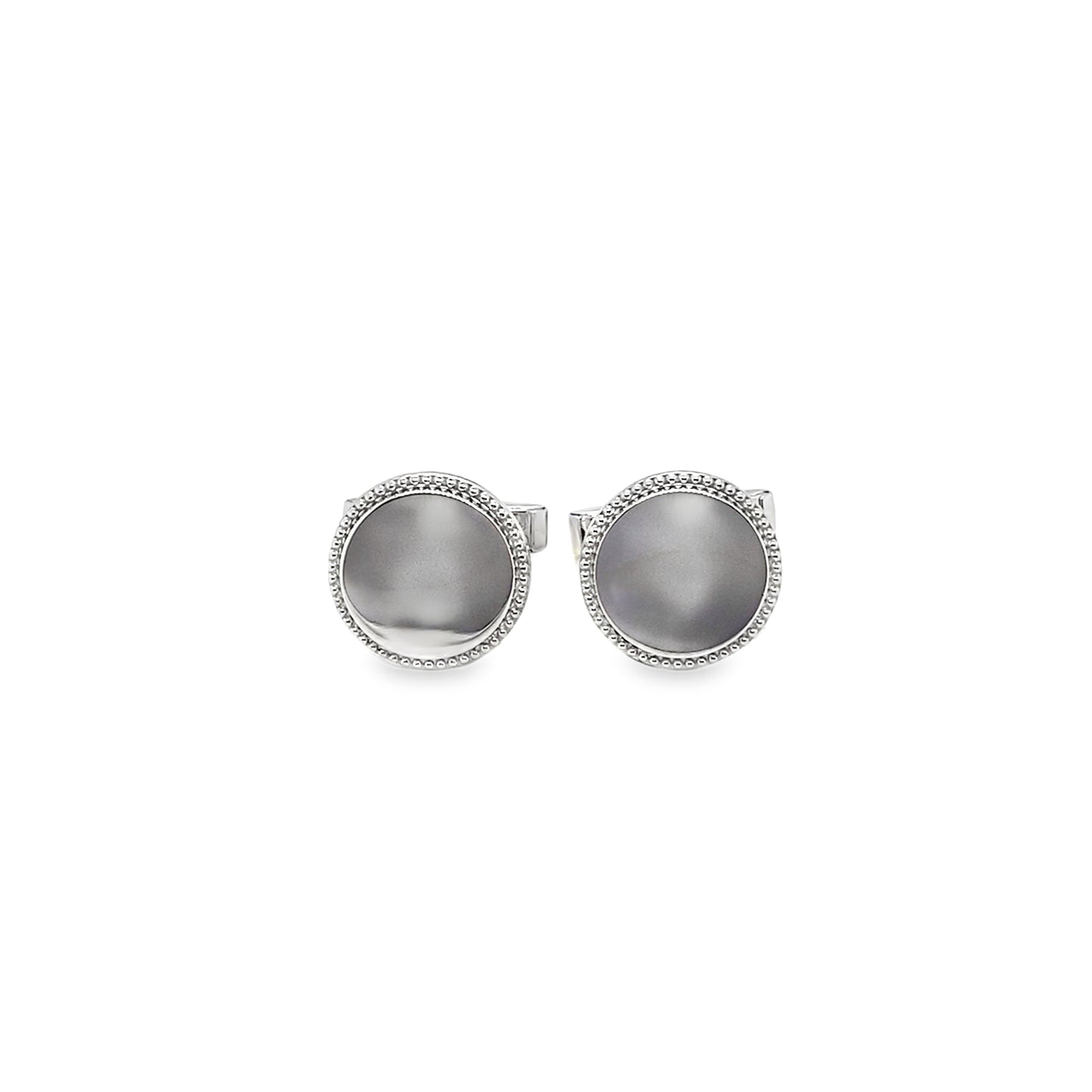 Sterling Silver Round Cufflinks With Millgrain Edge