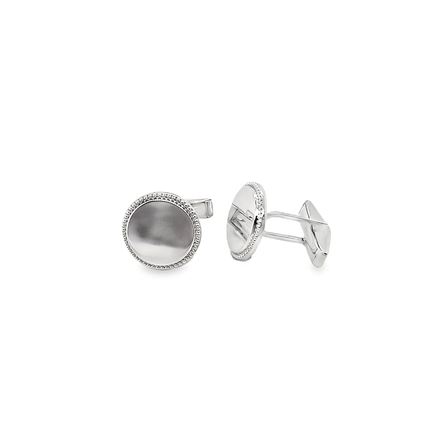 Sterling Silver Round Cufflinks With Millgrain Edge