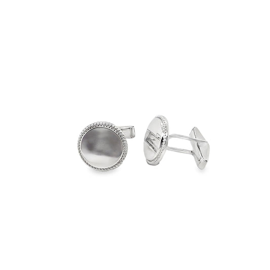 Sterling Silver Round Cufflinks With Millgrain Edge