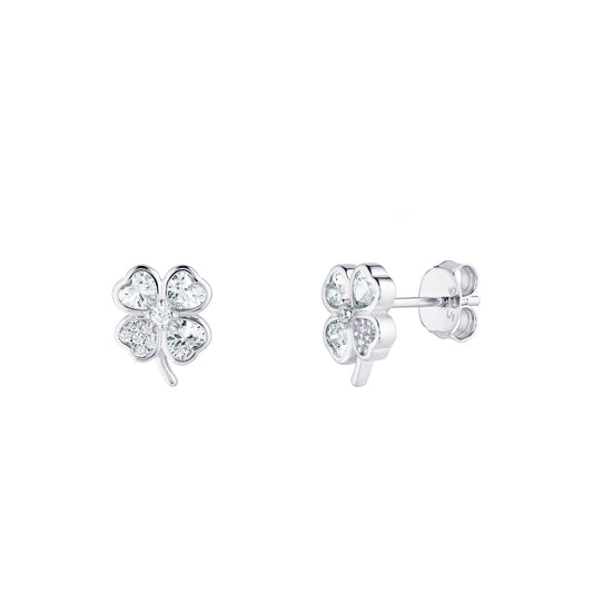 Sterling Silver CZ Shamrock Stud Earrings