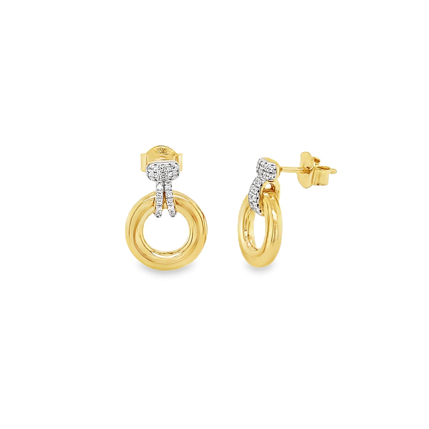9ct Open Circle Earrings With Diamond Top 0.12ct