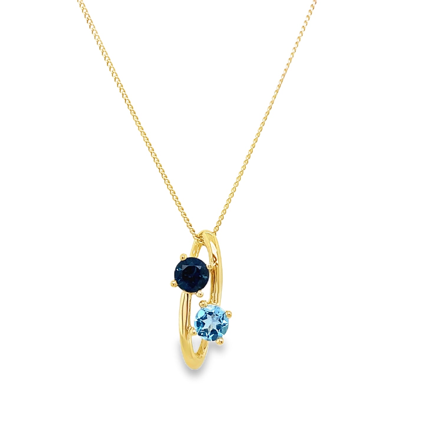 9ct Gold Round London Blue Topaz & Blue Swiss Topaz Drop Pendant
