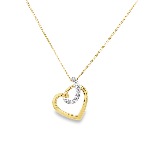 9ct Open Heart Diamond Swirl Pendant 0.05ct