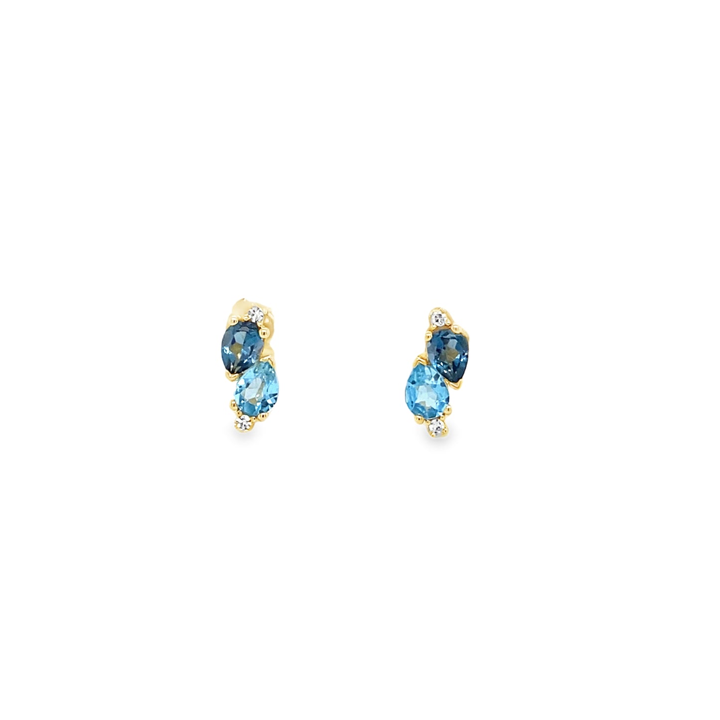 9ct Swiss Blue Topaz, London Blue Topaz & Cultured Diamond Cluseter Earrings 0.02ct