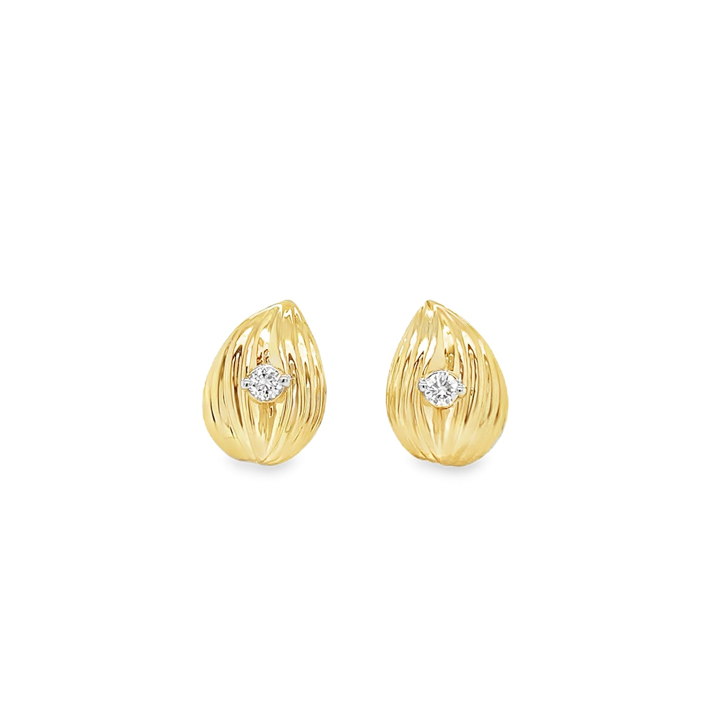 9ct Ripple Pear Stud Earring With Cultured Diamond Centre 0.15ct