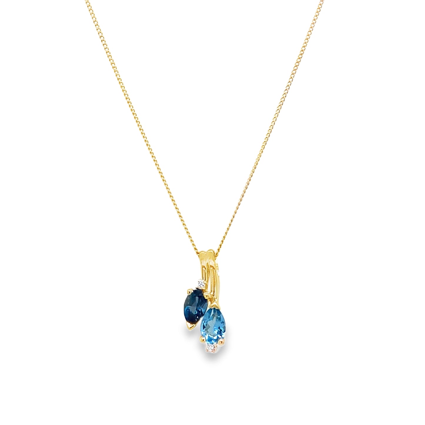 9ct Swiss Blue Topaz, London Blue Topaz & Cultured Diamond Cluster Pendant 0.02ct