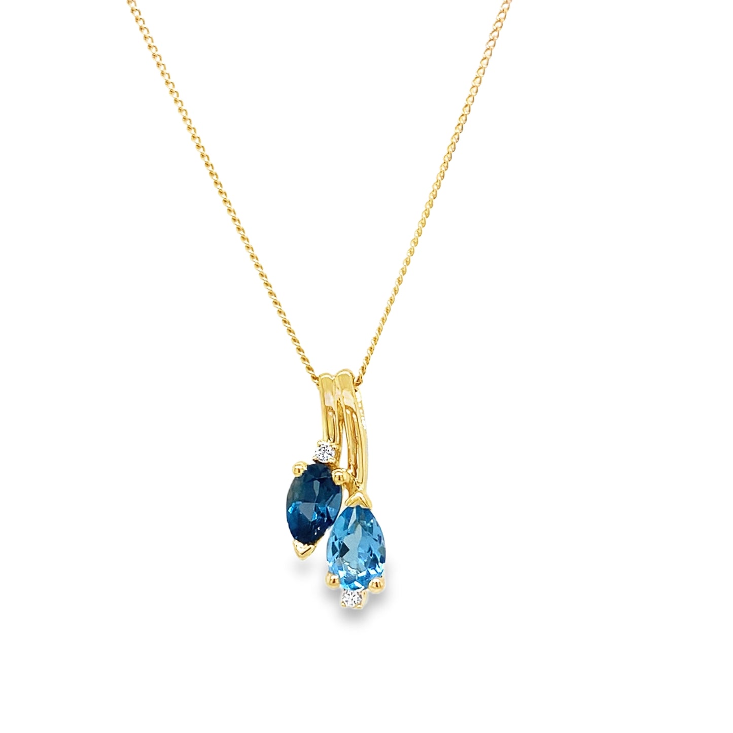 9ct Swiss Blue Topaz, London Blue Topaz & Cultured Diamond Cluster Pendant 0.02ct