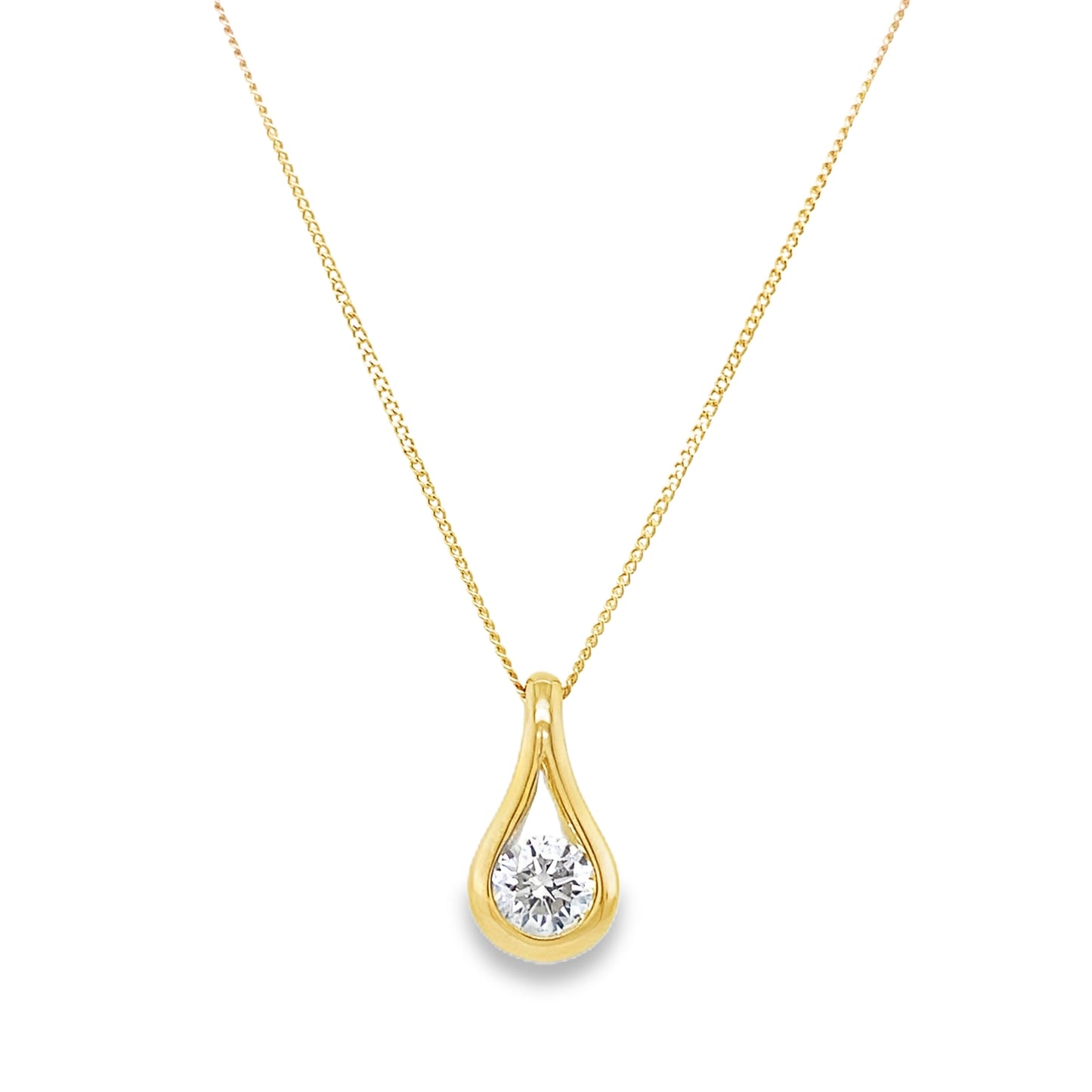9ct Open Pear Pendant With Cultured Diamond Centre 0.50ct