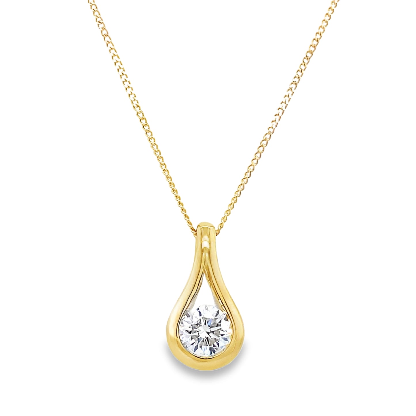 9ct Open Pear Pendant With Cultured Diamond Centre 0.50ct