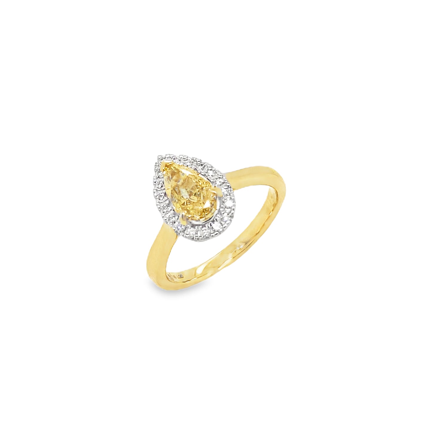 9ct Pear Cut Cultured Yellow Diamond With Culured Diamond Halo Ring 1.10ct