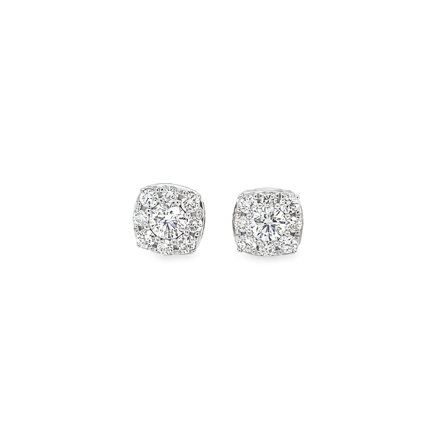 9ct White Gold Square Cluster Cultured Diamond Earrings 1.00ct