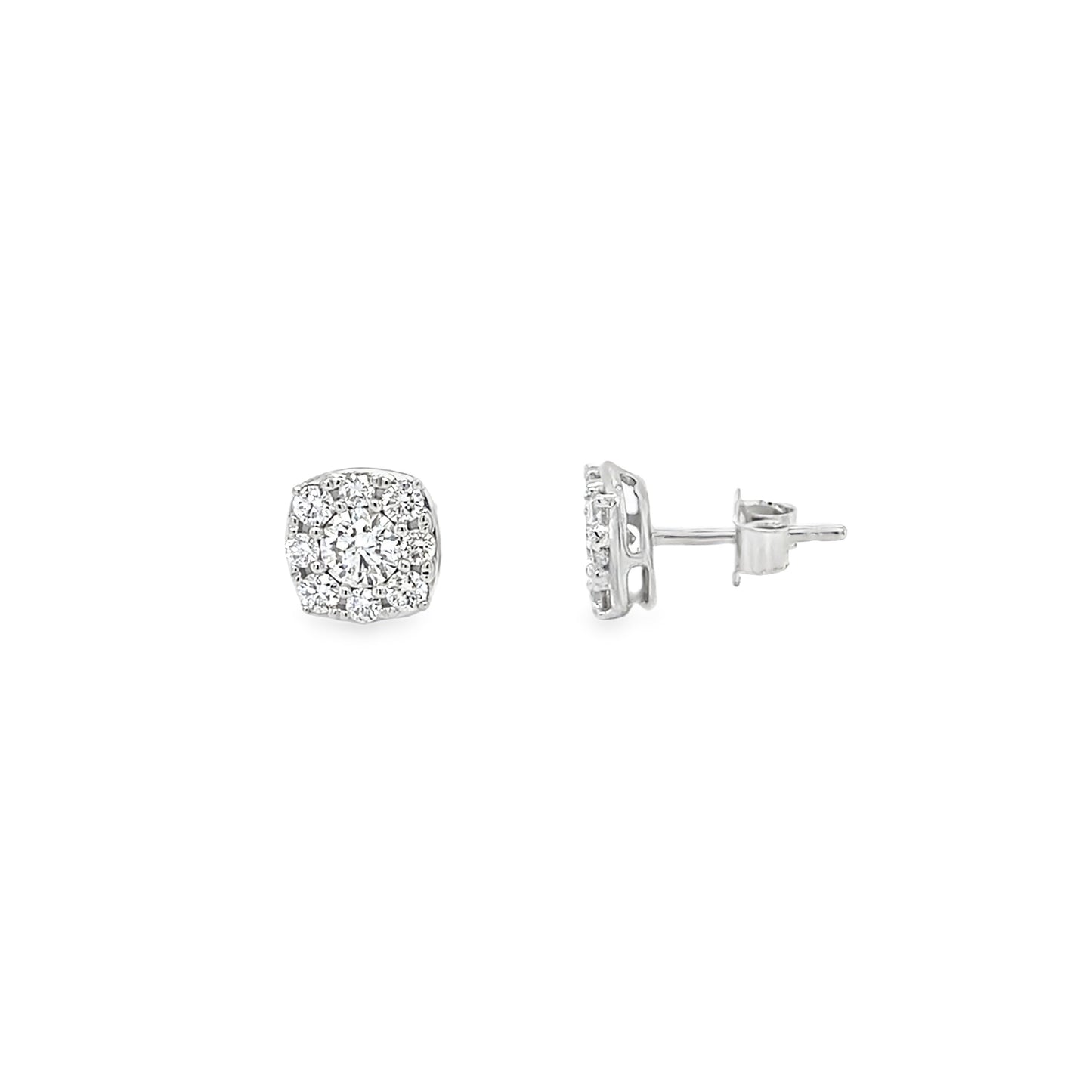 9ct White Gold Square Cluster Cultured Diamond Earrings 1.00ct