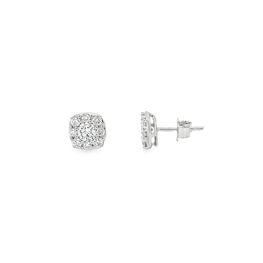 9ct White Gold Square Cluster Cultured Diamond Earrings 1.00ct