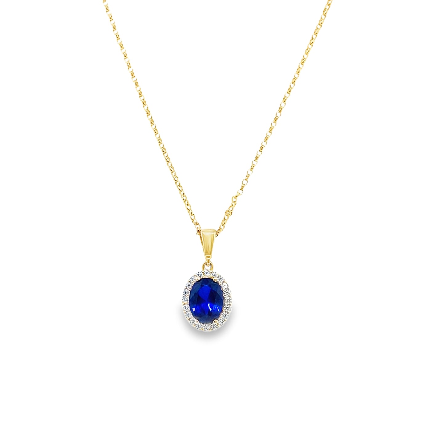 9ct CZ Blue Oval Pendant With CZ Halo