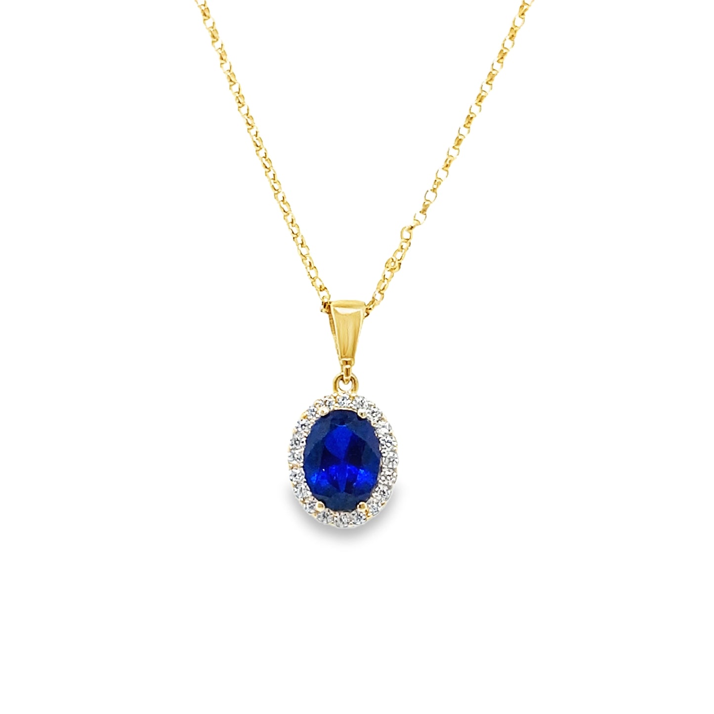 9ct CZ Blue Oval Pendant With CZ Halo