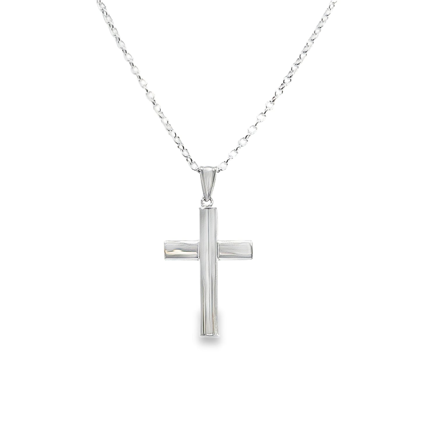 Sterling Silver Gents Polished Lined Cross 25x17mm