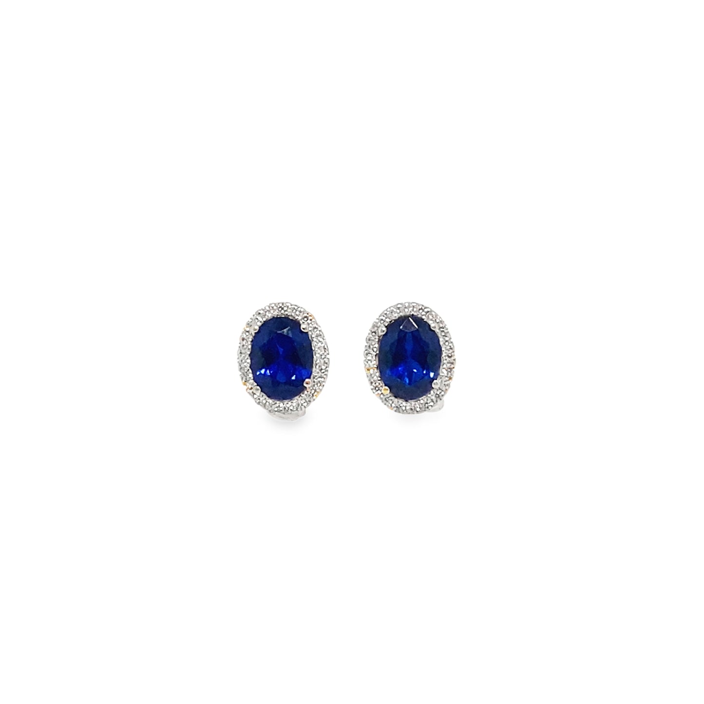 9ct Dark Blue Oval CZ Halo Stud Earrings