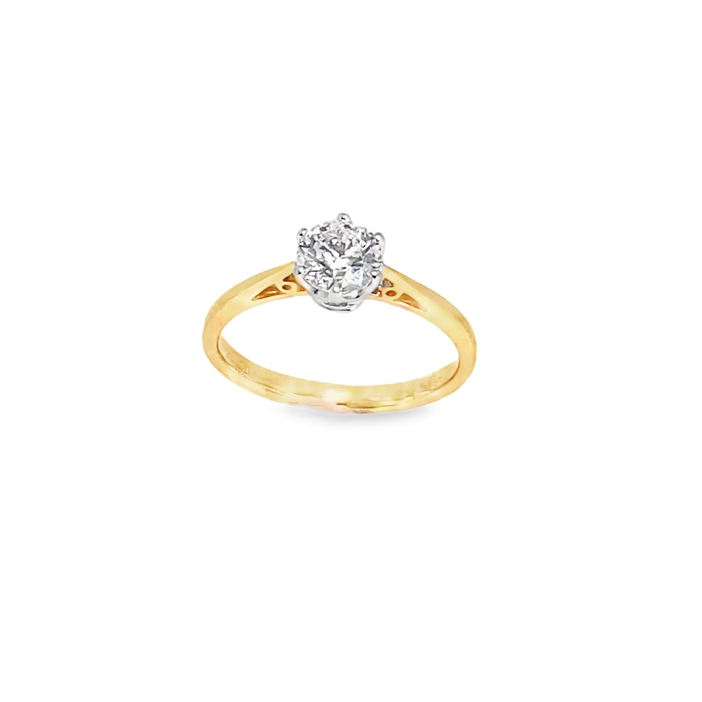 18ct Yellow Gold Six Claw Round Brilliant Solitaire Diamond Ring 0.81ct